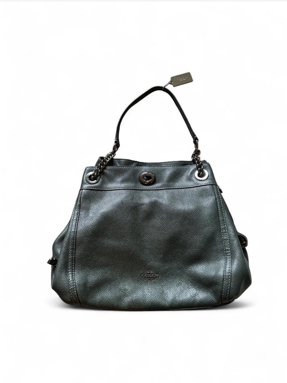 Coach forest dark green leather shoulder bag with chain detail